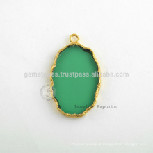 Venda Por Atacado Emerald Quartz Slice Gemstone Bezel Charm, Handmade Micron Gold Plated Sterling Silver Bezel Connector and Charm